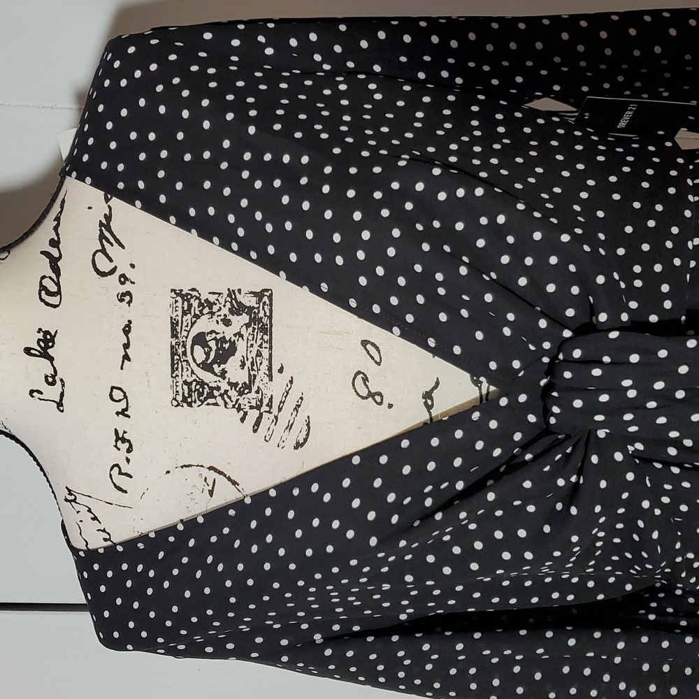 Forever 21| Womens Black/White Polka Dot Deep V Plunge Mini Dress Sz.XL - Picture 3 of 10